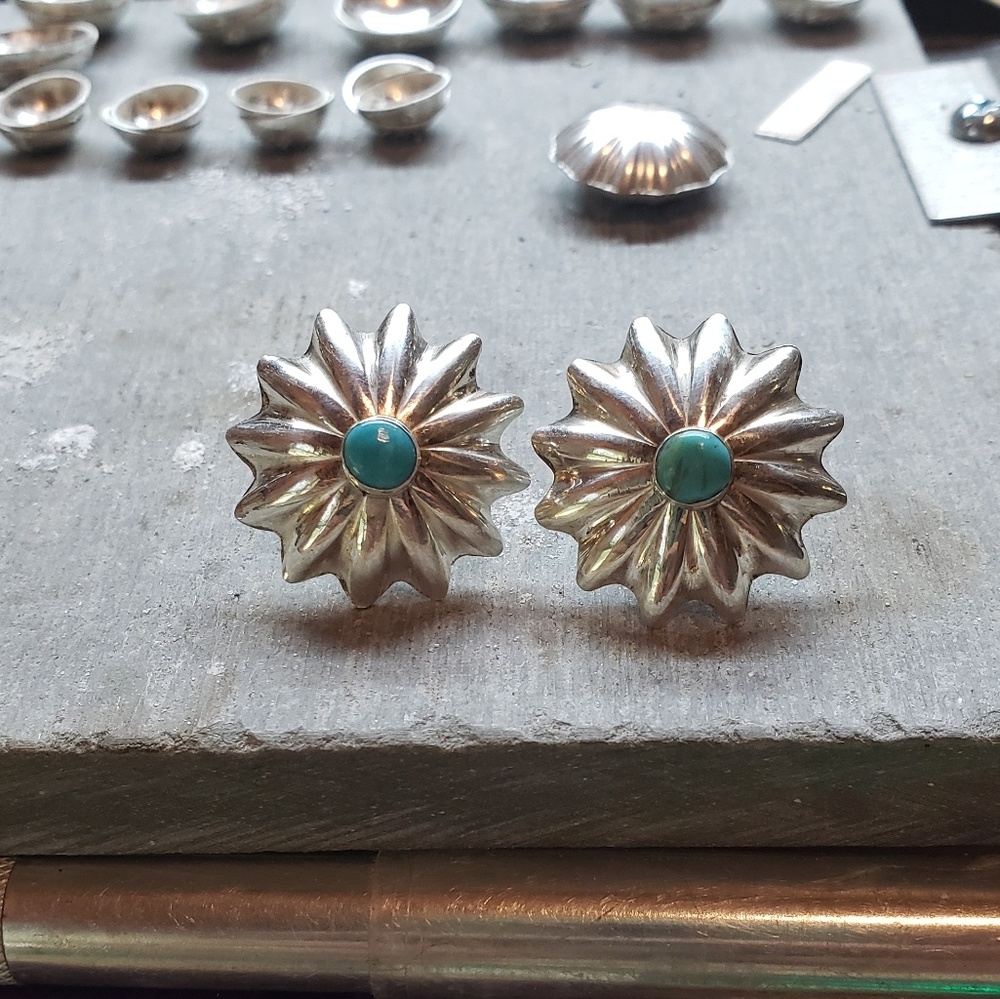 Handmade Fine Sterling Turquoise Concho Earrings